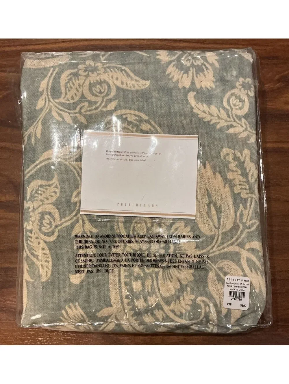 Pottery Barn Alessandra Floral Linen and Cotton Drape Pole Top 50 x 108 inches